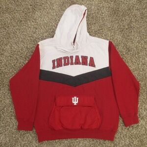Indiana‎ University Hoodie Men's Large Red White Color Block Fleece Pullover E5